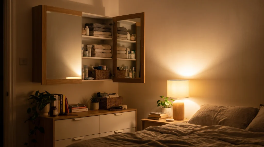 Hidden Storage Behind Mirrors