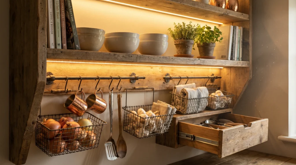 Under-Shelf Storage for Extra Layers