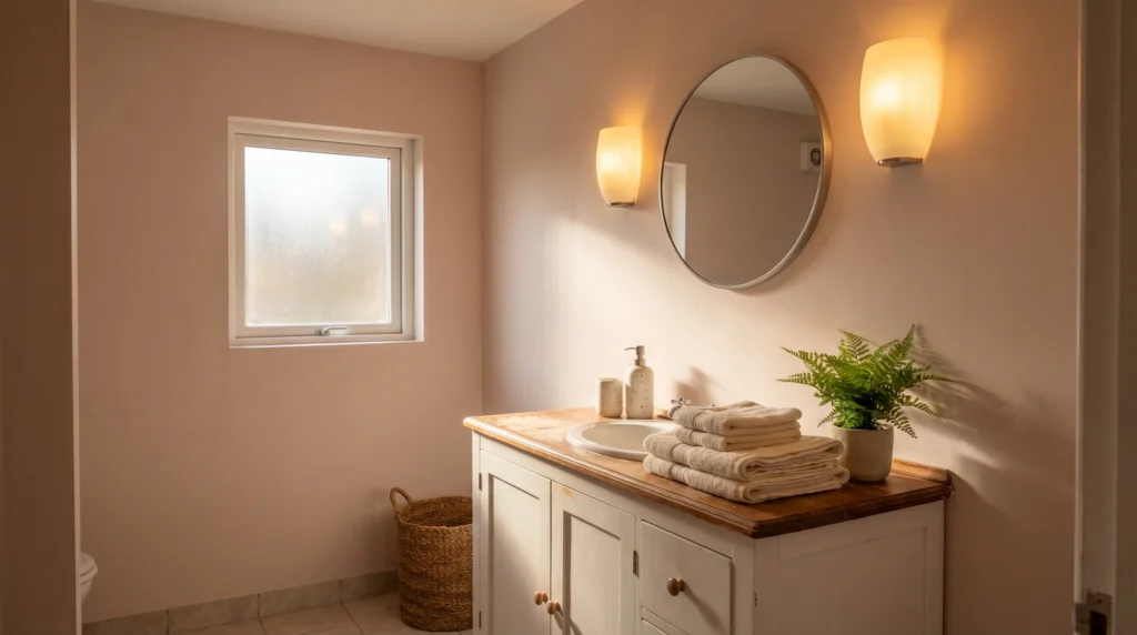 Soft Blush Walls with Warm Lighting