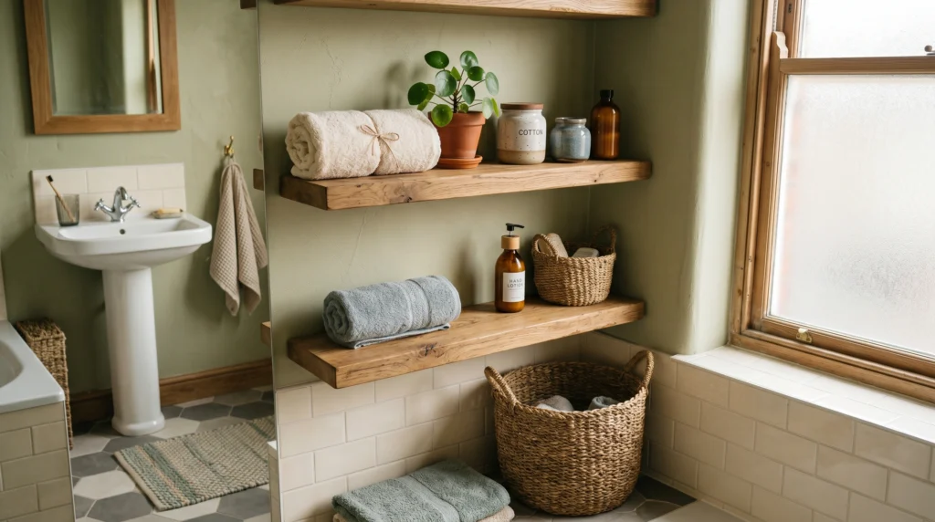 Floating Wooden Shelves for Warm Storage