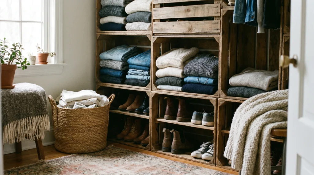 Wooden Crate Shelves for Rustic Storage
