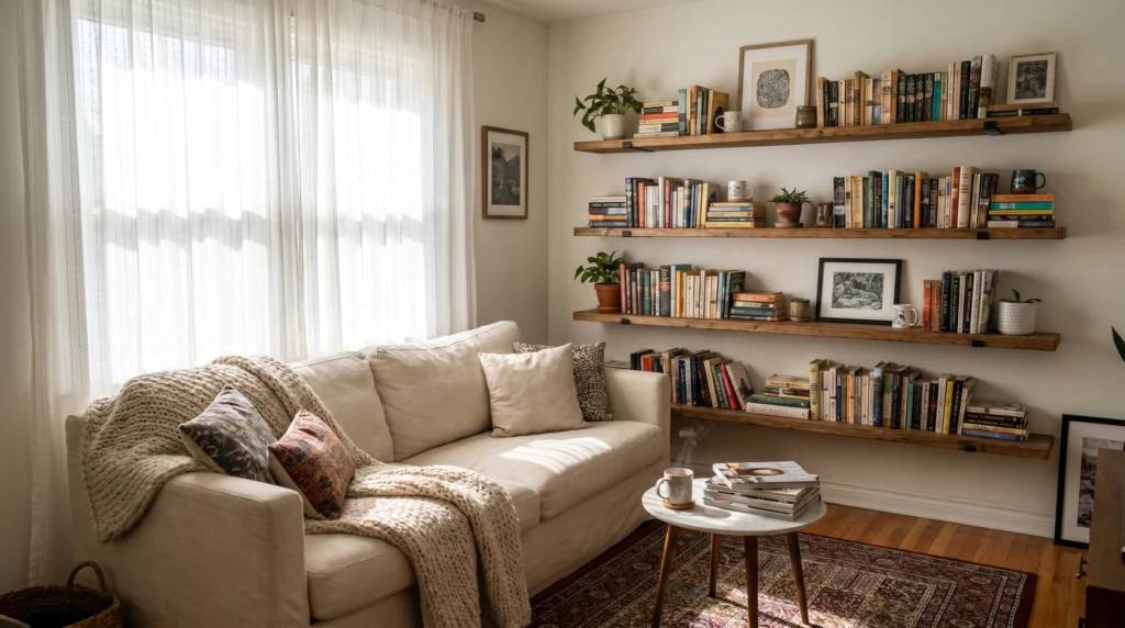 Floating Shelves That Free Up Floor Space