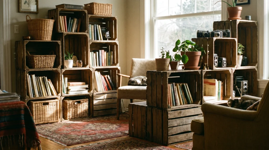 Repurposed Wooden Crates for Flexible Storage