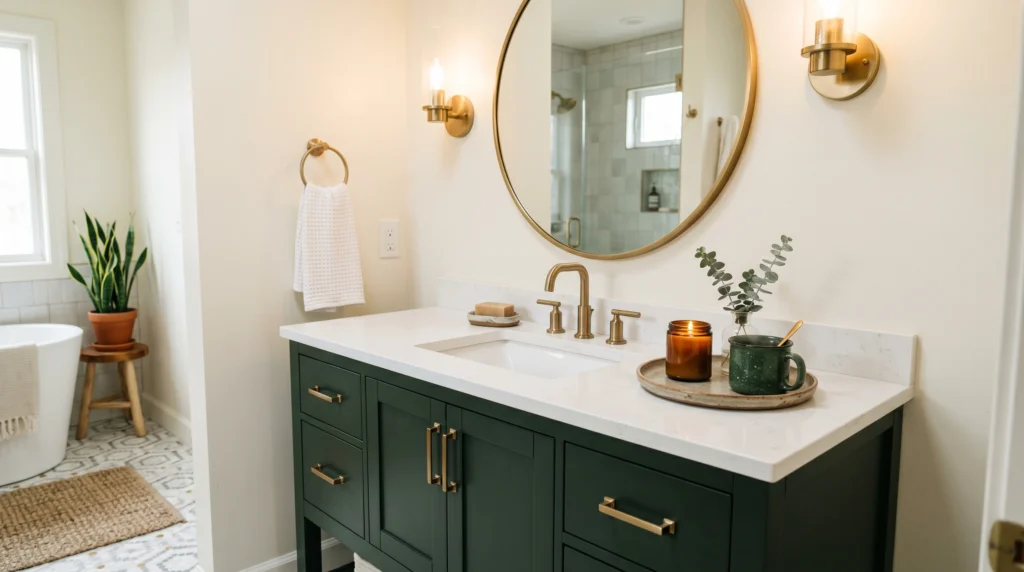 Dark Green Vanity for a Bold Focal Point