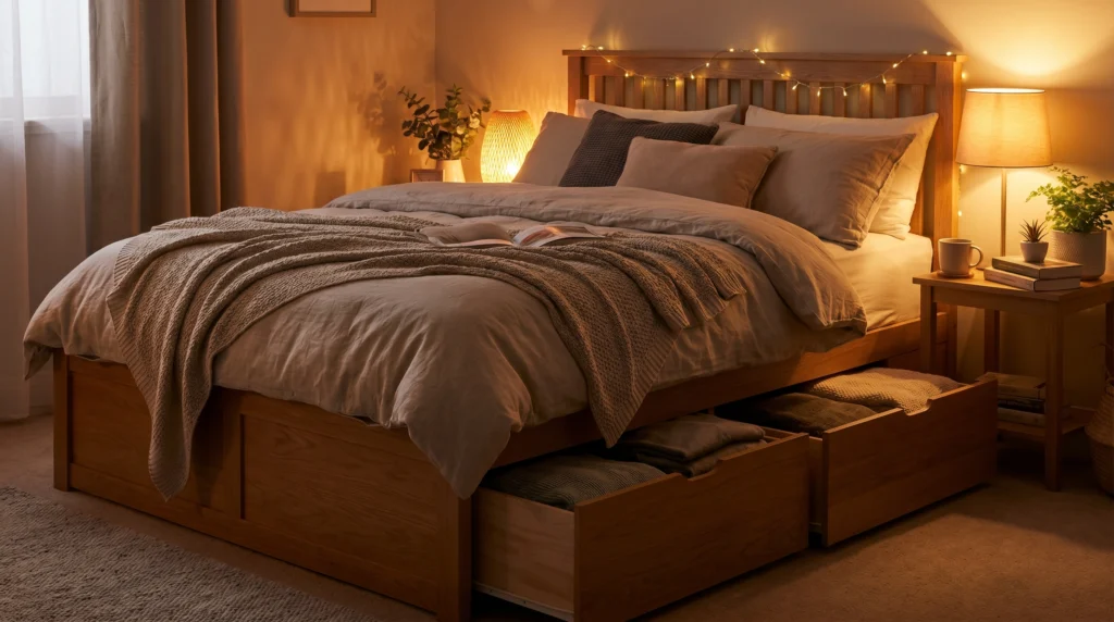 Beds with Built-In Drawers for Invisible Storage