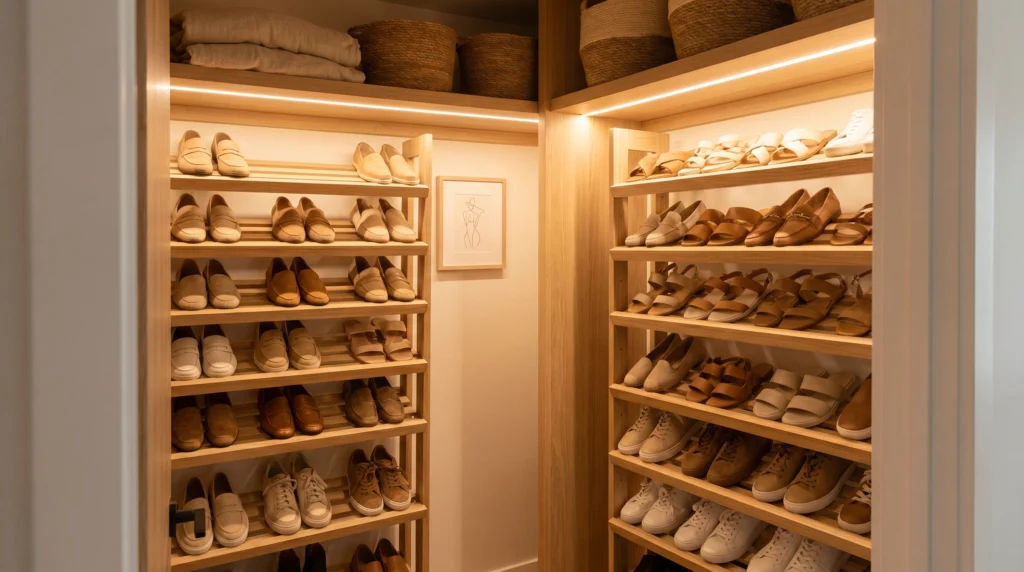 Vertical Shoe Stacks That Save Floor Space