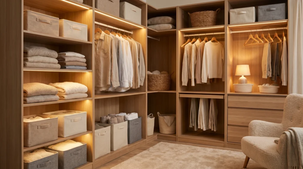 Folded Storage with Fabric Bins