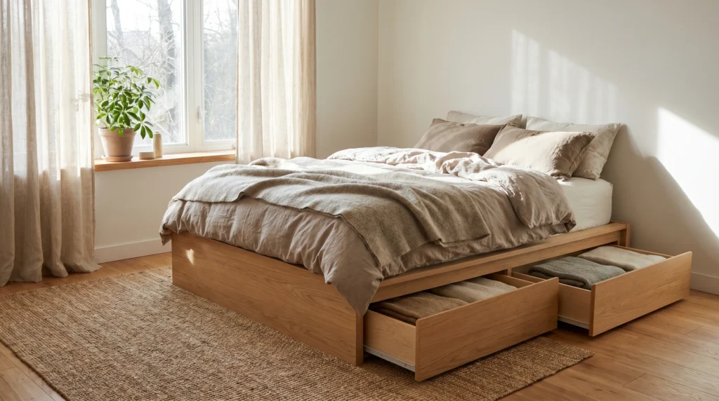Built-In Bed Drawers for Seamless Storage