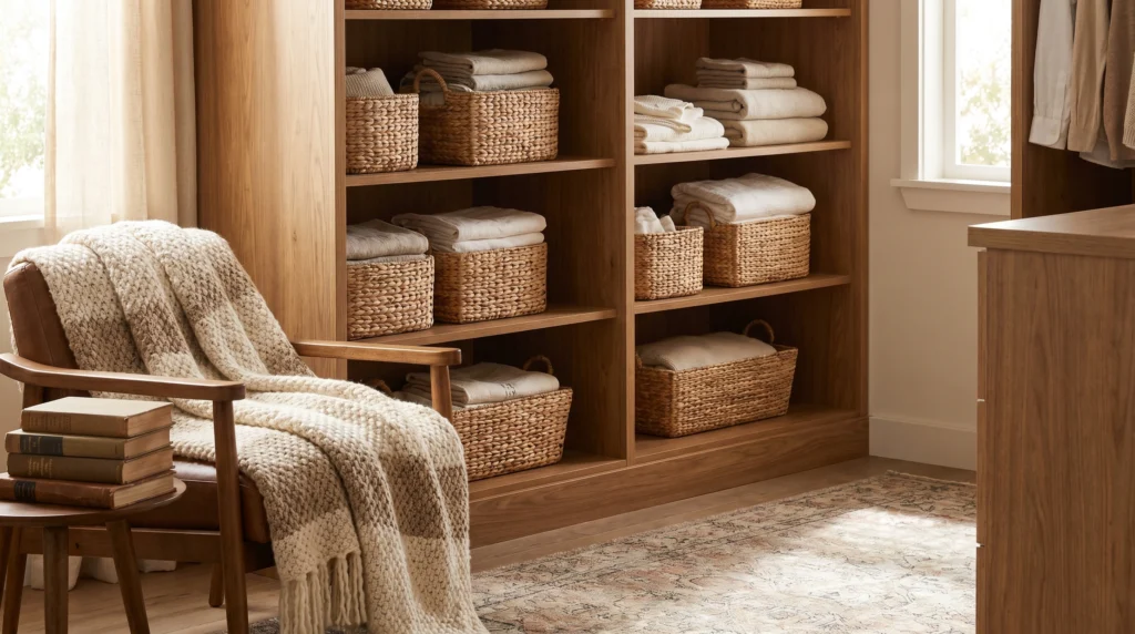 Woven Baskets for Hidden Storage Warmth