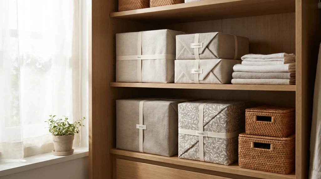 Repurposed Shoe Boxes for Hidden Organization