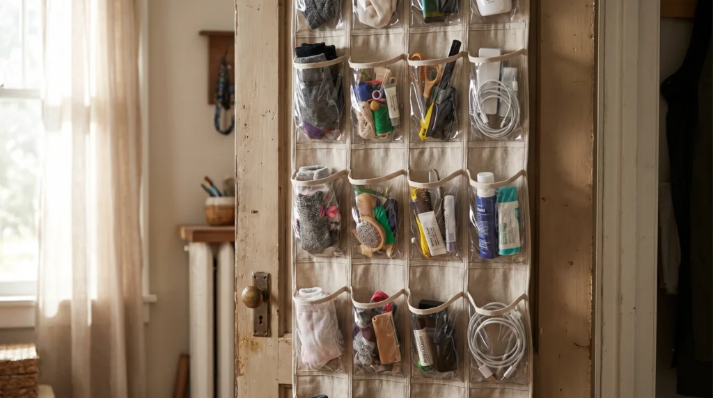 Repurposed Shoe Organizers for Hidden Storage