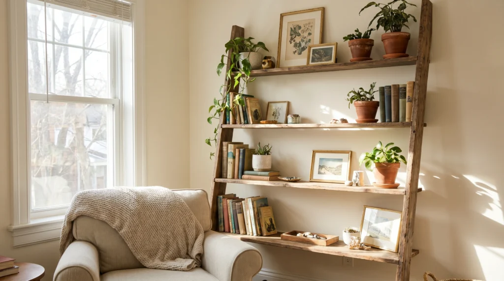 Ladder Shelves Made from Simple Materials