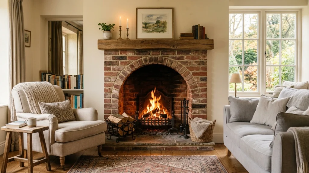 Brick Fireplace with Arch Detail