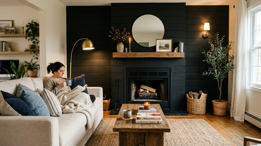 Black Shiplap Fireplace for Bold Contrast