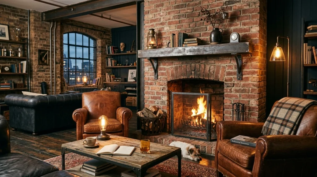 Industrial Style Brick Fireplace