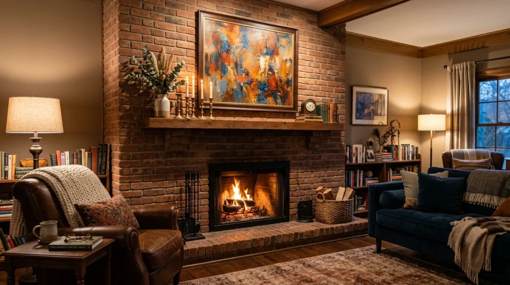 Brick Fireplace with Statement Art
