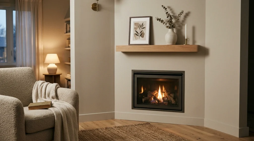 Corner Fireplace with a Floating Mantel