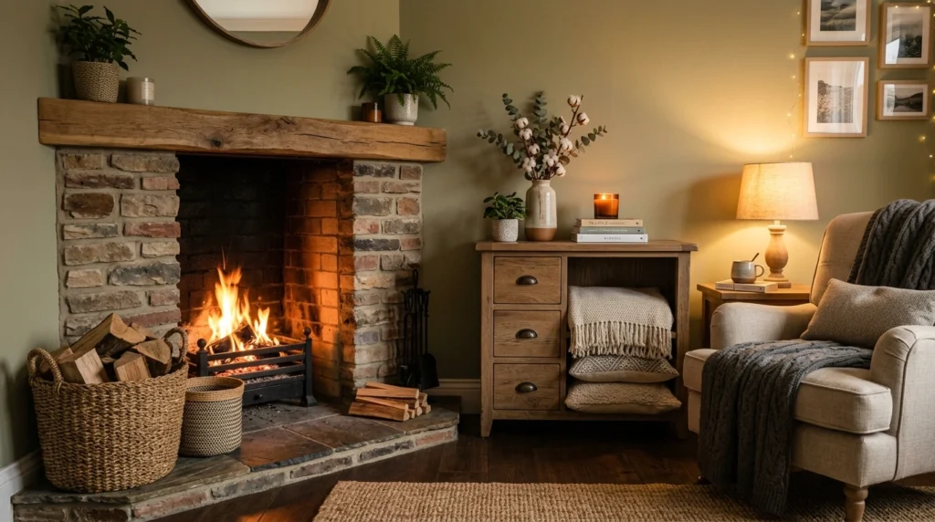 Corner Fireplace with Compact Storage