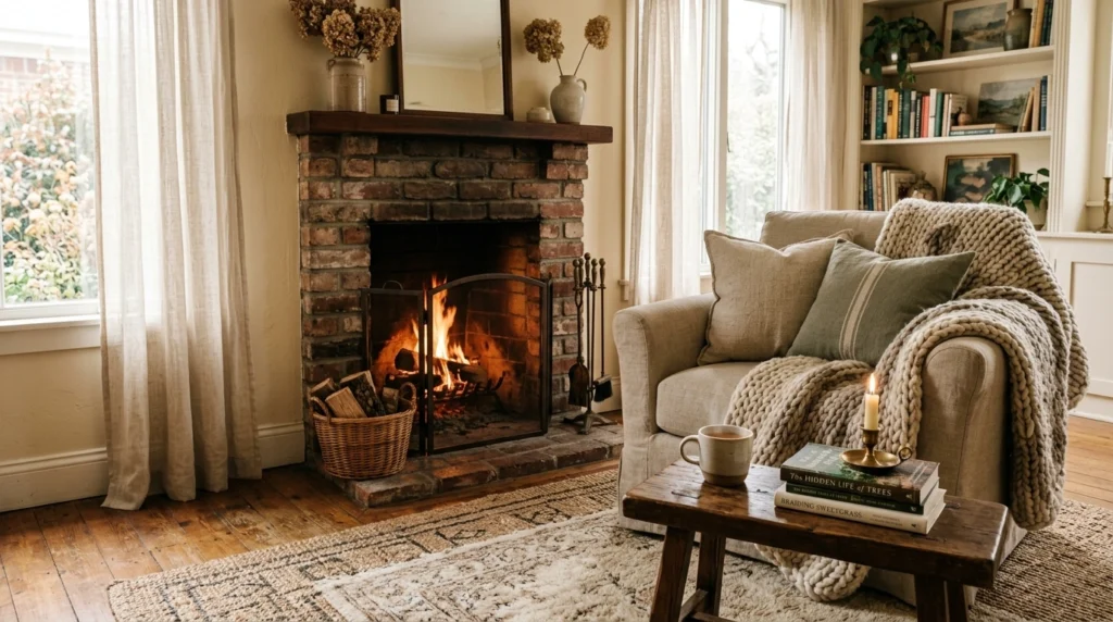 Layered Textures Around a Corner Fireplace