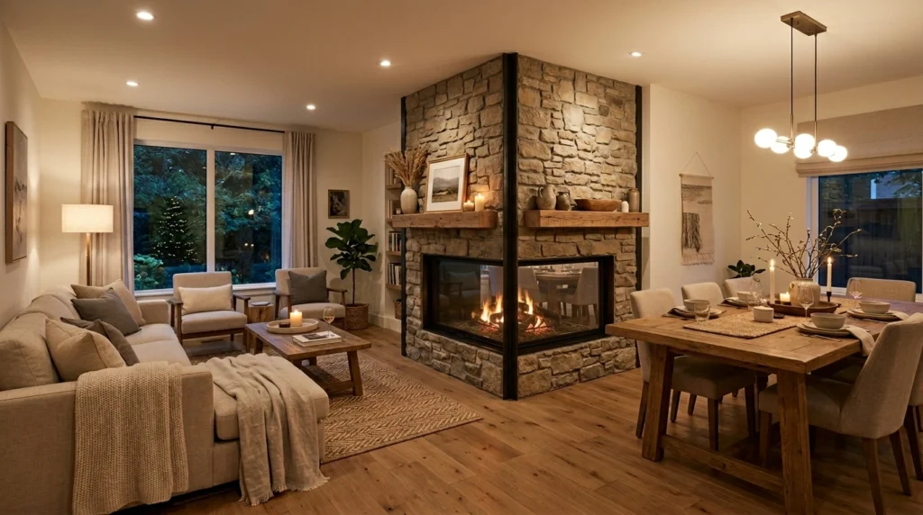 Double-Sided Fireplace for Open Spaces