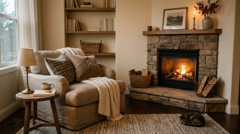 Cozy Seating Nook Around the Fireplace