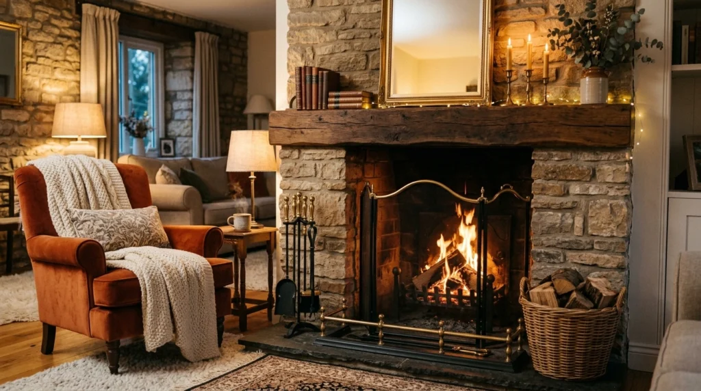 Fireplace with Metal Accents