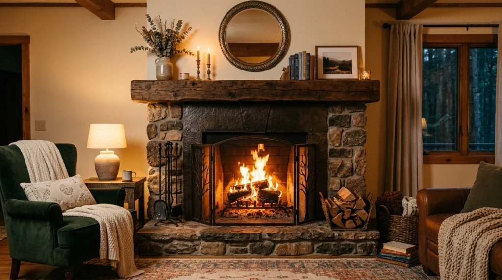 Fireplace with Mixed Materials Design