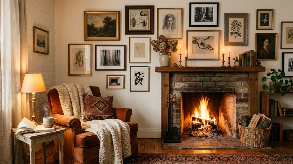 Fireplace with Gallery Wall Above