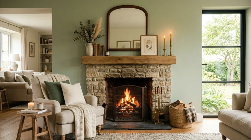 Fireplace with Soft Color Accent Wall