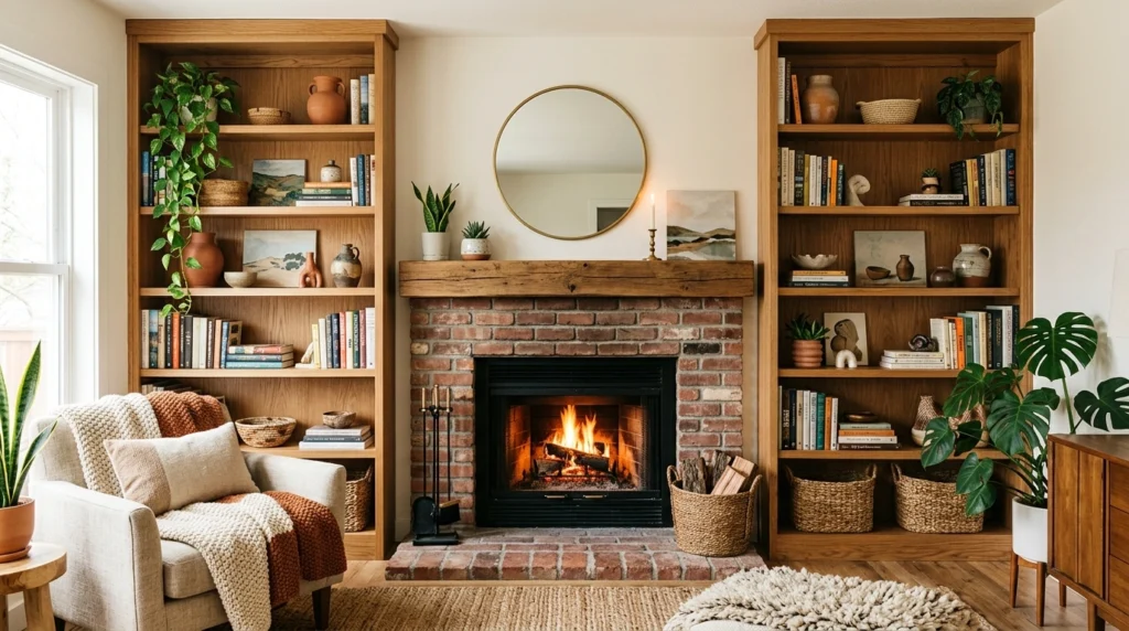 Built-In Shelving Around Fireplace