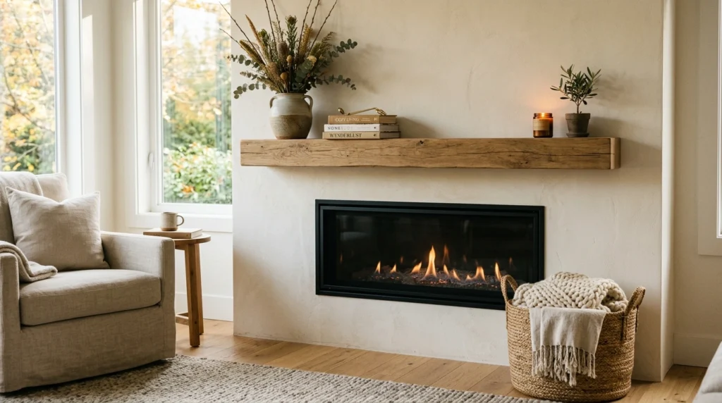 Floating Mantel with Organic Decor