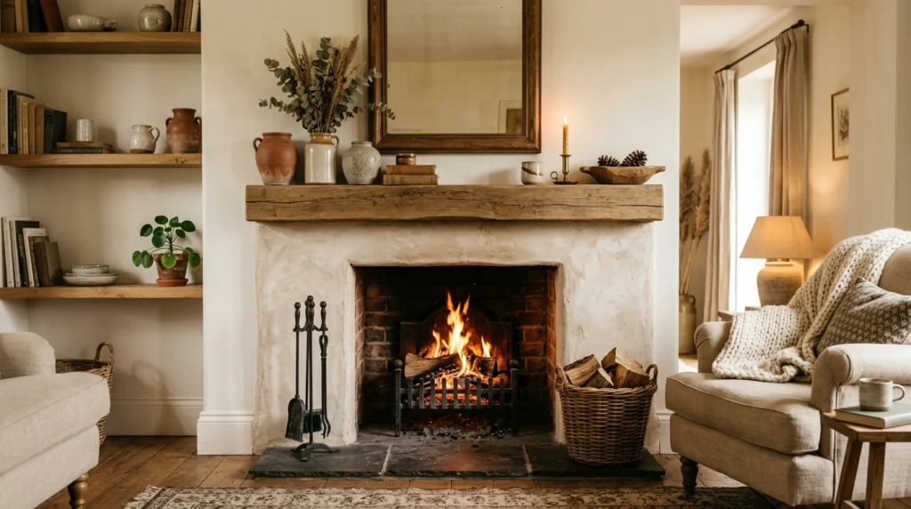 Fireplace with Textured Plaster Finish