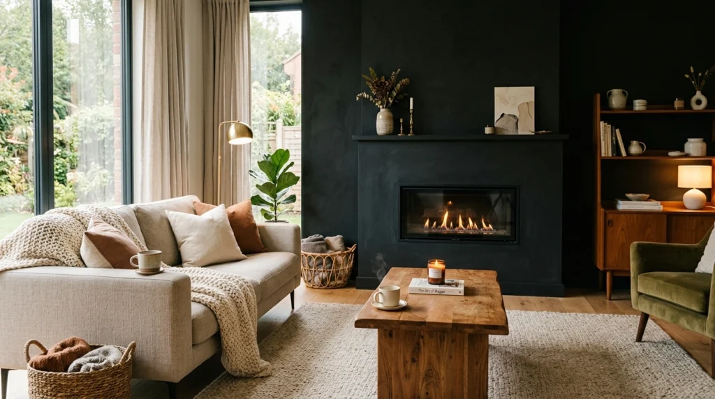 Statement Black Fireplace Wall