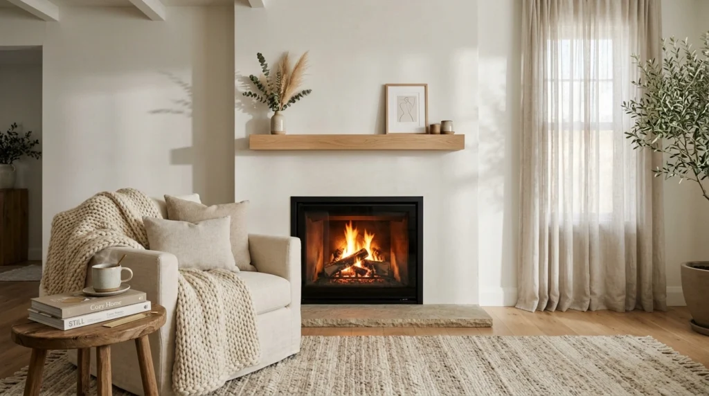 Minimalist Fireplace with Soft Texture Layers