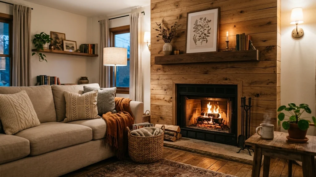 Warm Wood-Toned Shiplap for Cozy Depth