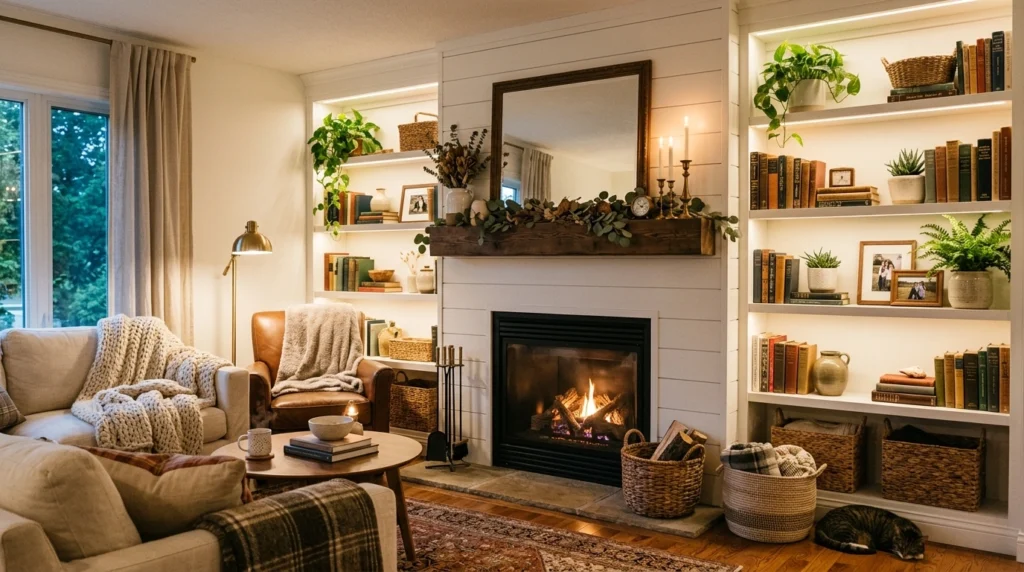 Shiplap with Built-In Shelves