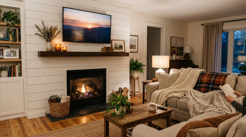 Shiplap Fireplace with TV Above