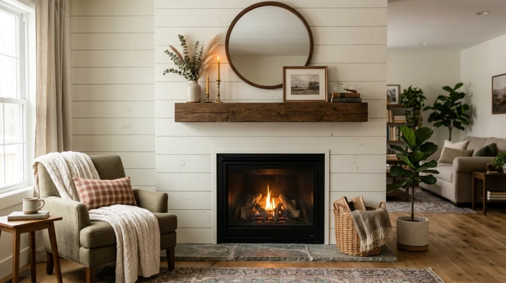 Shiplap with Floating Mantel Shelf