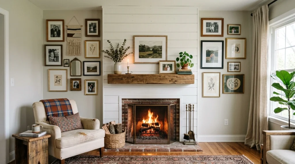 Shiplap Fireplace with Gallery Wall