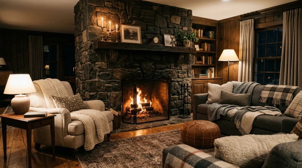 Fireplace with Dark Stone Finish