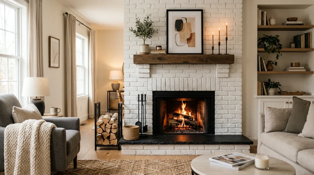 Painted White Brick with Black Accents