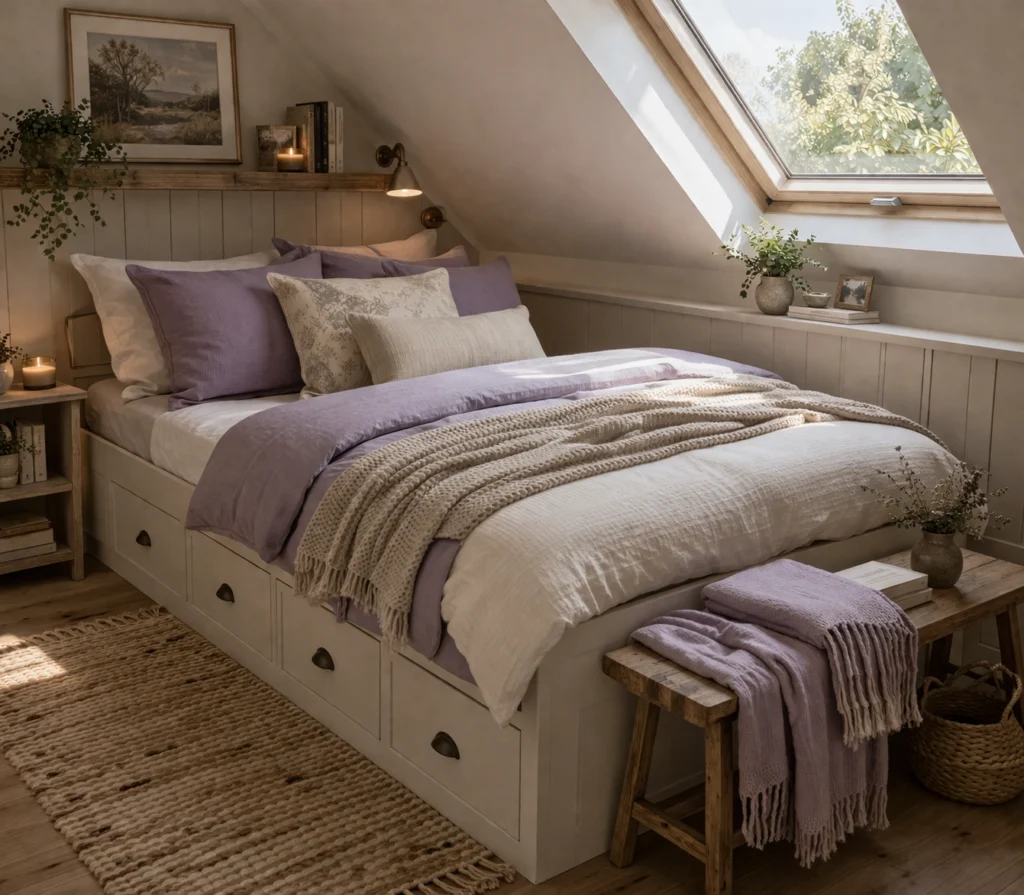 Low Bed Placement for a Relaxed, Airy Feel