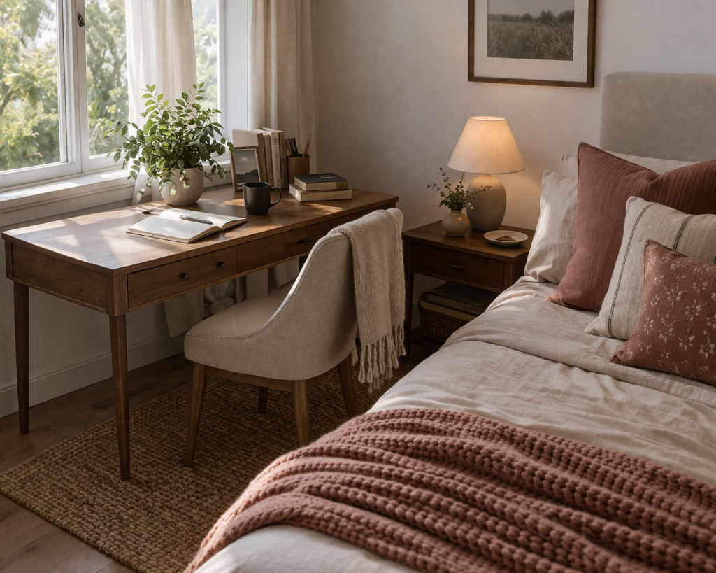 Desk Styled as a Bedside Table