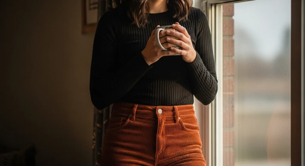 Ankle Boots, Corduroy Pants, & A Fitted Ribbed Top