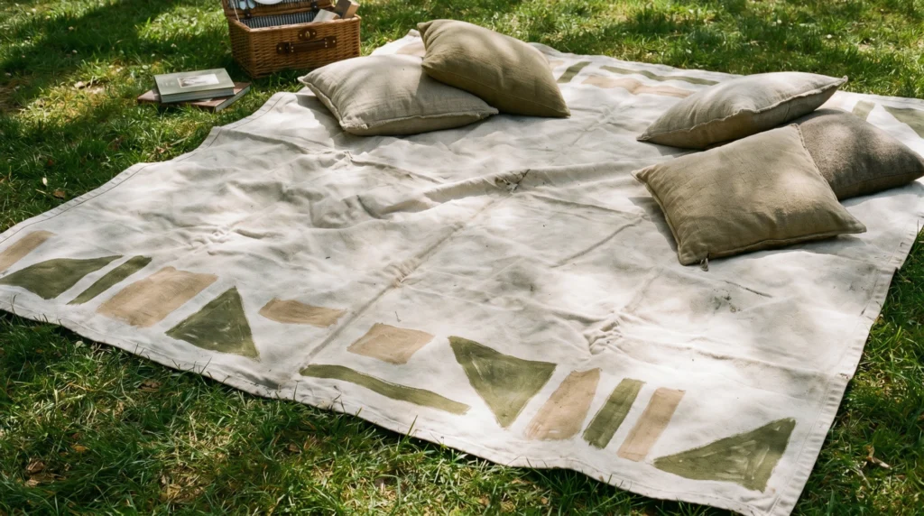 10. Hand-Painted Picnic "Area" Rug