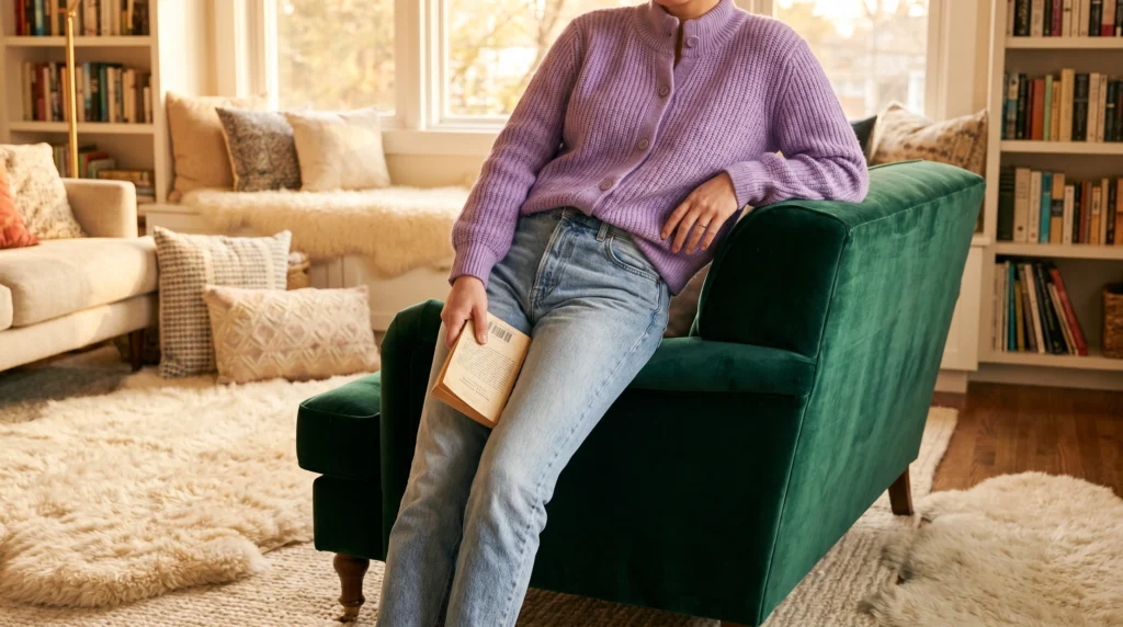 10. Cardigan as a Top with Relaxed Denim