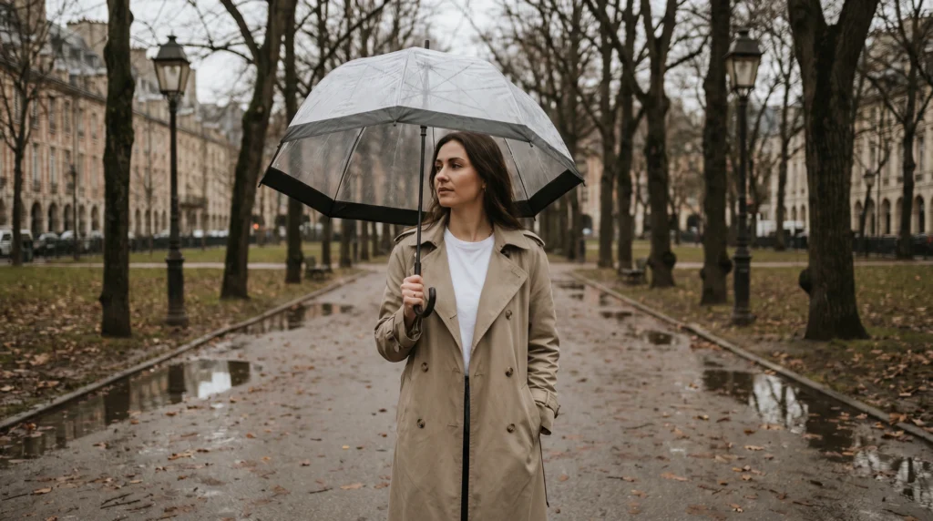 11. Beige Trench Coat and White Tee