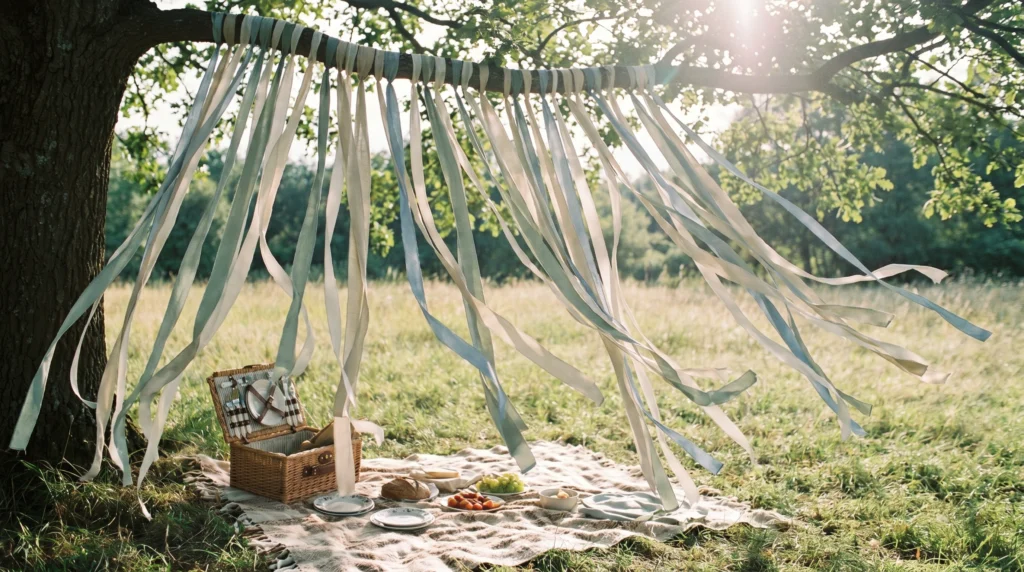 14. Hanging Ribbons or Bunting for Tree Picnics