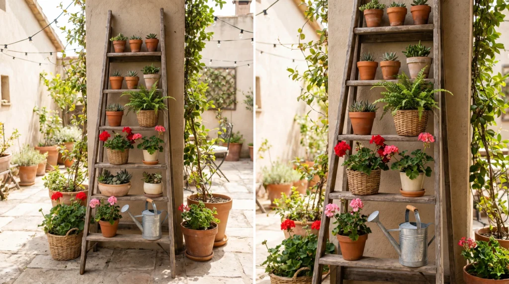 Repurposed Ladder Plant Stand