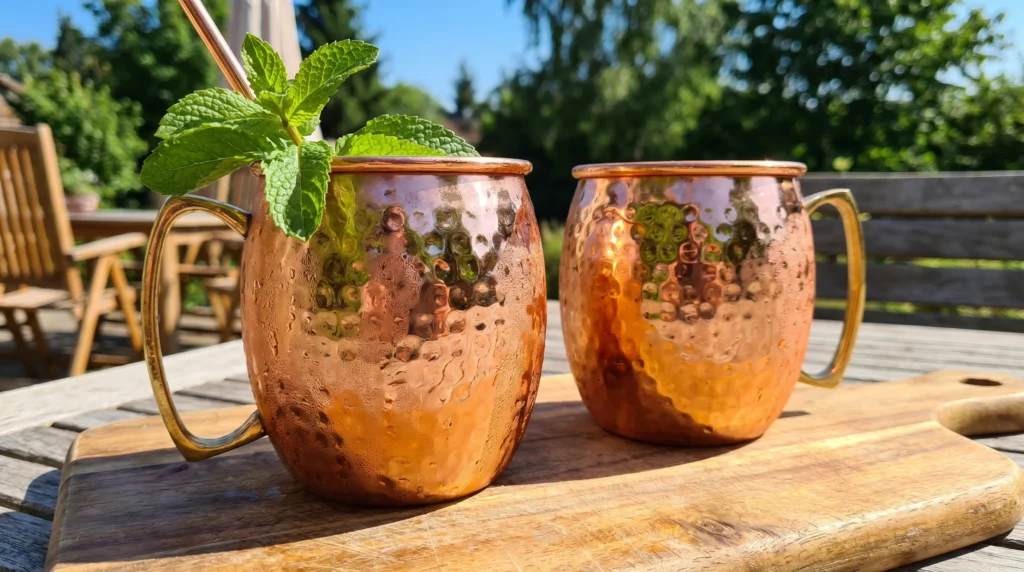 16. Copper Mugs and Tinted Glassware